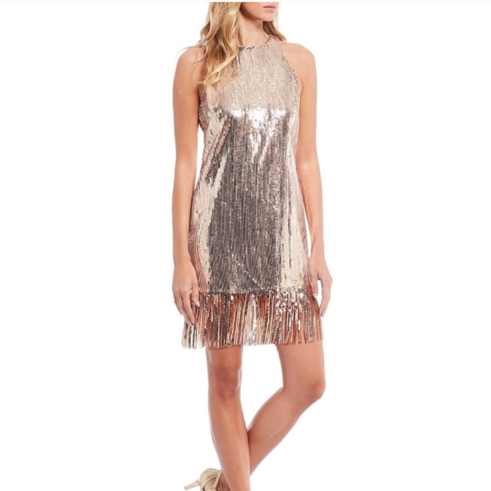 🆕Alex Marie rose gold sequin fringes dress sz 4